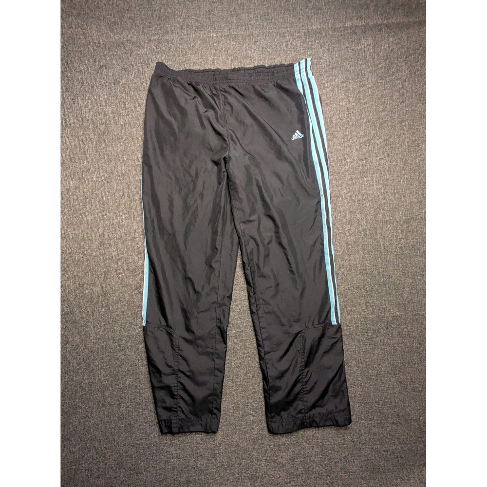 Adidas Track Jogger Y2K Pants Medium Men Black Baggy Striped Windbreaker Gym - Picture 2 of 8